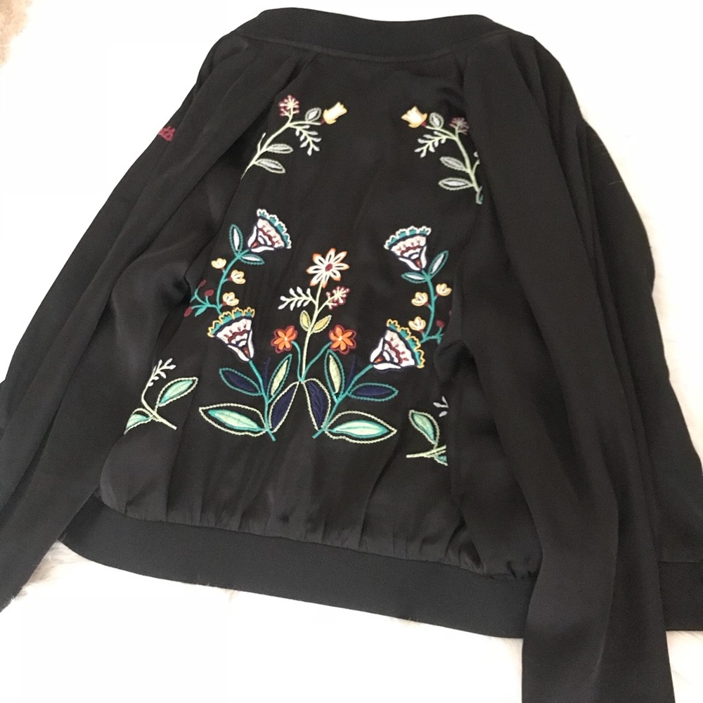 Embroidered Satin Bomber Jacket
